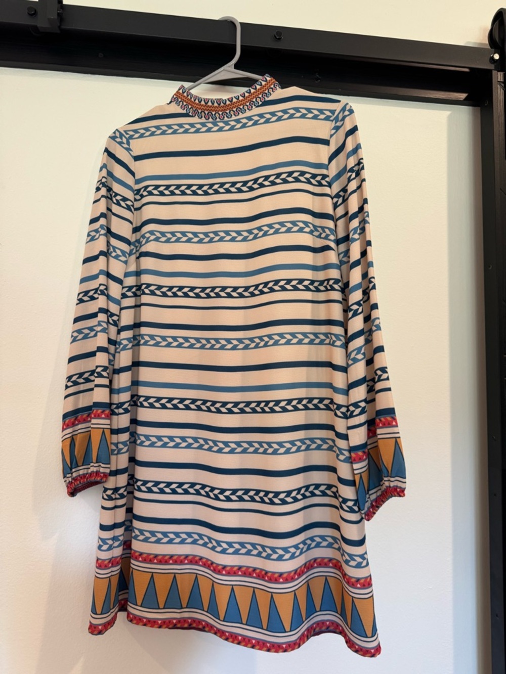 Flying Tomato Cream Tunic with Blue Stripe and Geometric Trim Size Small